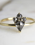 Rose Cut Kite Shape Salt and Pepper Diamond Ring in 14k Yellow Gold