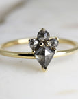 Rose Cut Kite Shape Salt and Pepper Diamond Ring in 14k Yellow Gold