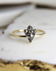 Rose Cut Kite Shape Salt and Pepper Diamond Ring in 14k Yellow Gold