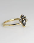Rose Cut Kite Shape Salt and Pepper Diamond Ring in 14k Yellow Gold