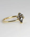Rose Cut Kite Shape Salt and Pepper Diamond Ring in 14k Yellow Gold