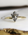 Rose Cut Kite Shape Salt and Pepper Diamond Ring in 14k Yellow Gold