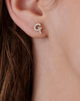 Initial Diamond Stud Earrings 14k Gold - Single or Pair