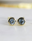 14k Gold Bezel Set Aquamarine Stud Earrings