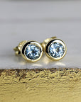 14k Gold Bezel Set Aquamarine Stud Earrings