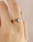 Toi et Moi Ring 14k Gold, Moonstone & Aquamarine Engagement Ring, You and Me Ring