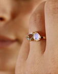 Toi et Moi Ring 14k Gold, Moonstone & Aquamarine Engagement Ring, You and Me Ring