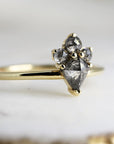 Rose Cut Kite Shape Salt and Pepper Diamond Ring in 14k Yellow Gold