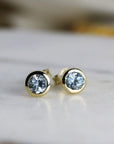 14k Gold Bezel Set Aquamarine Stud Earrings