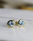 14k Gold Bezel Set Aquamarine Stud Earrings - Melt'm Jewelry