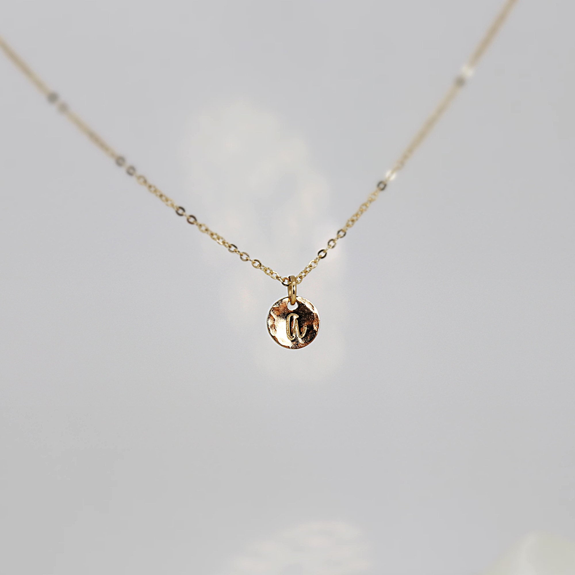 Tiny 14k Solid Gold Dainty Initial Necklace - Hand Stamped