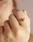 Princess Tourmaline Ring, V Ring w Gemstone Pink Tourmaline Ring 14k Gold