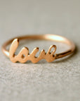14k Gold Love Ring, Script Love Ring