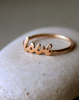 14k Gold Love Ring, Script Love Ring