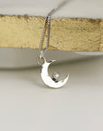 Moon with Diamond Necklace, 14k Solid Gold Moon Choker