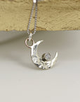 Moon with Diamond Necklace, 14k Solid Gold Moon Choker