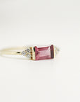 Pink Baguette Tourmaline & Diamond Ring, Art Deco Minimalist Ring