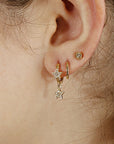 Diamond Star Huggie Hoop Earrings Dangling in 14k Gold (SINGLE OR PAIR)