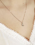 Moon with Diamond Necklace, 14k Solid Gold Moon Choker