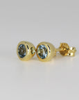 14k Gold Bezel Set Aquamarine Stud Earrings