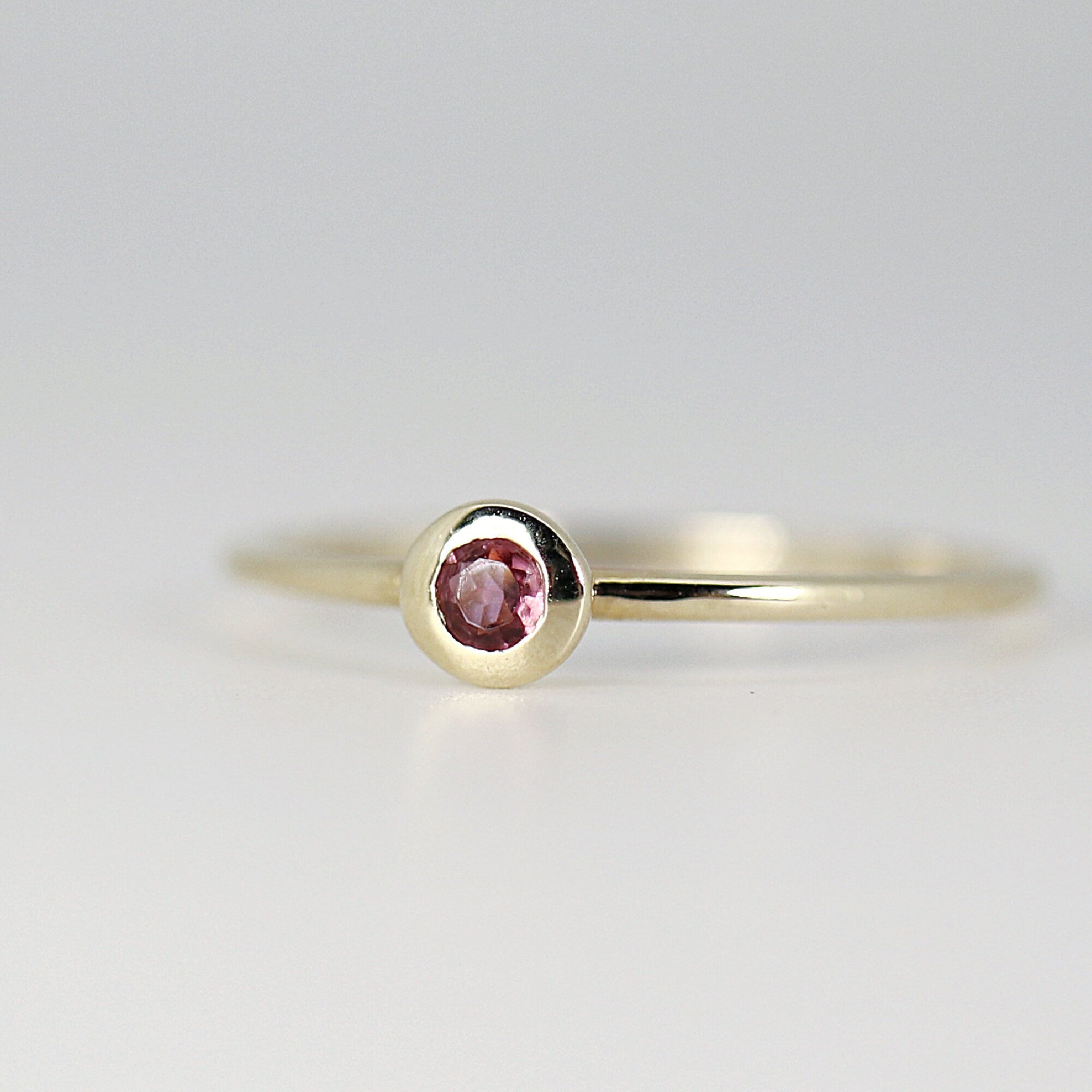 Birthstone Ring, Dainty Pink Tourmaline Ring, 14k Solid Gold Tourmaline Solitaire Ring