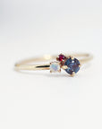 Dainty Cluster Ring, Gemstone Promise Ring with Alexandrite, Opal, Ruby