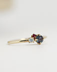 Dainty Cluster Ring, Gemstone Promise Ring with Alexandrite, Opal, Ruby
