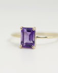14k Gold Emerald Cut Amethyst Ring, Amethyst Engagement Ring - Melt'm Jewelry