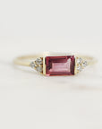 Pink Baguette Tourmaline & Diamond Ring, Art Deco Minimalist Ring