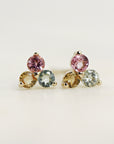 Tourmaline Flower Earrings – Pink Gemstone Cluster Studs in 14k Solid Gold