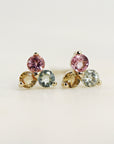 Tourmaline Flower Earrings – Pink Gemstone Cluster Studs in 14k Solid Gold