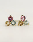 Tourmaline Flower Earrings – Pink Gemstone Cluster Studs in 14k Solid Gold