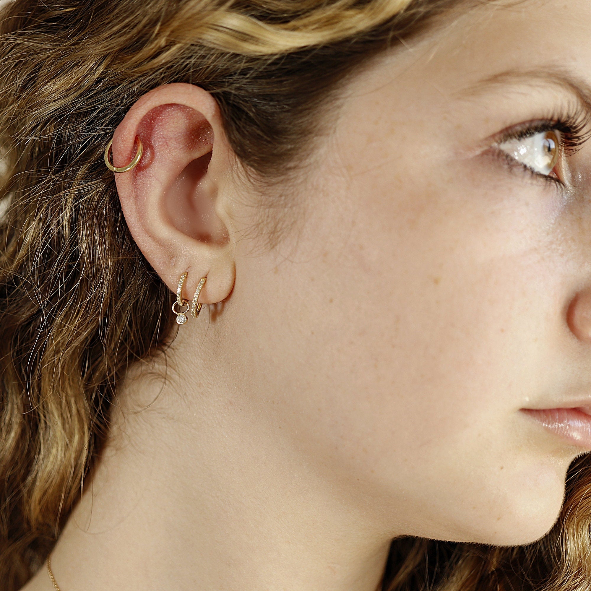 14k Solid Gold Diamond Huggie Hoops