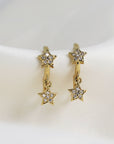 Diamond Star Huggie Hoop Earrings Dangling in 14k Gold (SINGLE OR PAIR)