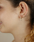 Diamond Star Huggie Hoop Earrings Dangling in 14k Gold (SINGLE OR PAIR)