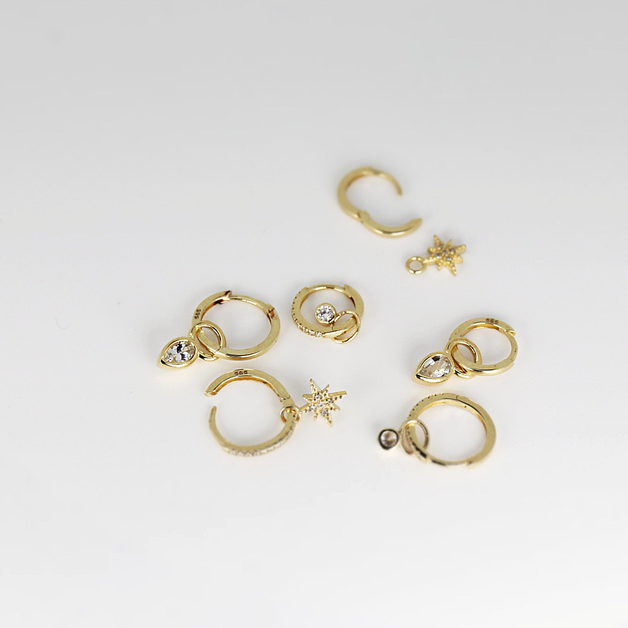 14k Gold Charm, Gold Earring Charm, Gold Huggie Charm, Add On Hoop Charm