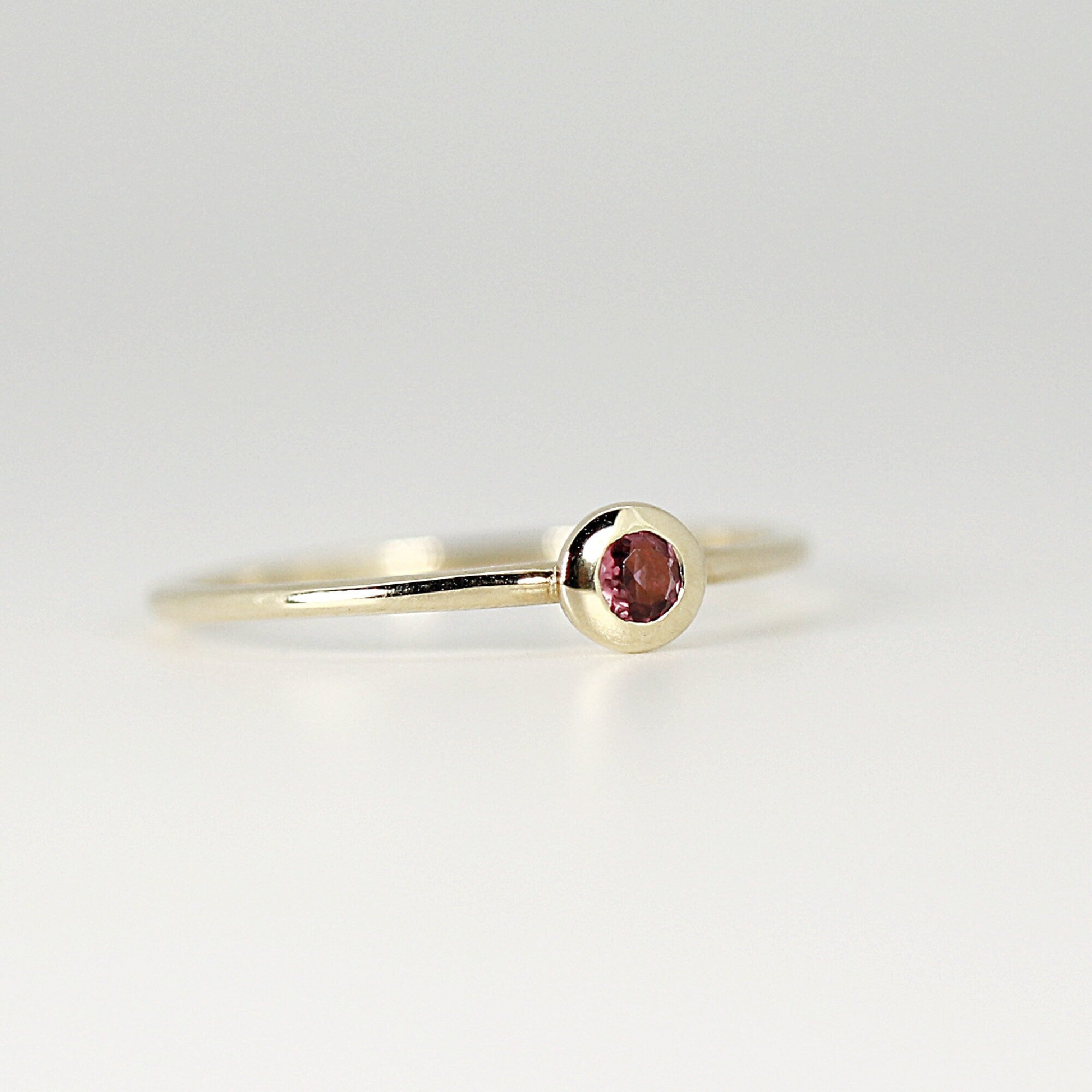 Birthstone Ring, Dainty Pink Tourmaline Ring, 14k Solid Gold Tourmaline Solitaire Ring