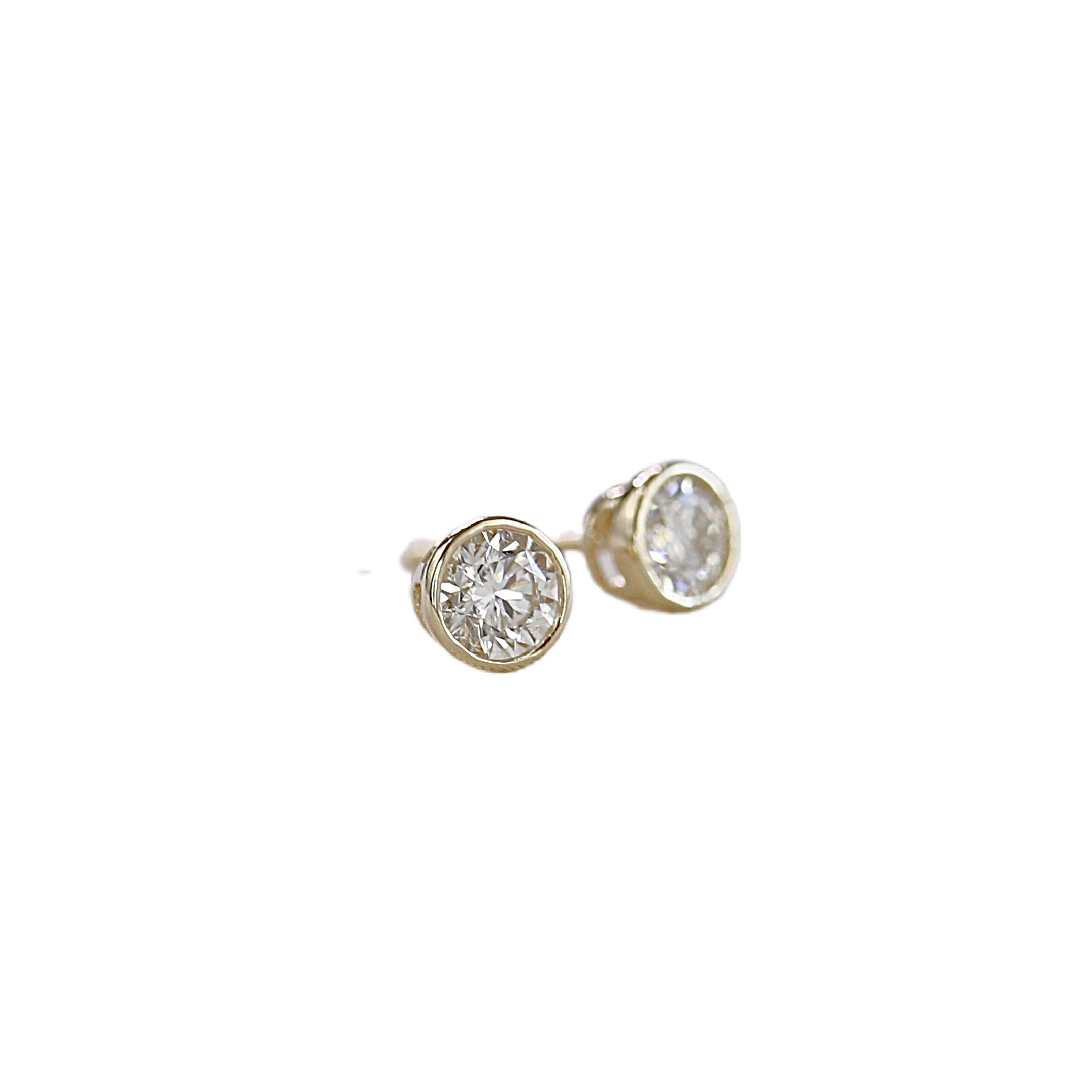 0.50 Ct Natural Diamond Bezel Set Stud Earrings 14K Solid Gold