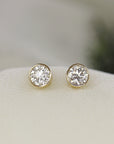 0.50 Ct Natural Diamond Bezel Set Stud Earrings 14K Solid Gold