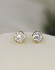 0.50 Ct Natural Diamond Bezel Set Stud Earrings in 14K Gold (SINGLE or PAIR)