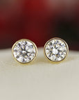 0.50 Ct Natural Diamond Bezel Set Stud Earrings in 14K Gold (SINGLE or PAIR) - Melt'm Jewelry