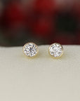 0.50 Ct Natural Diamond Bezel Set Stud Earrings 14K Solid Gold