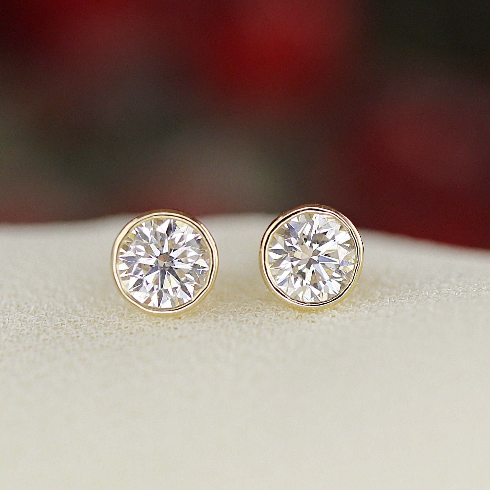 0.50 Ct Natural Diamond Bezel Set Stud Earrings 14K Solid Gold