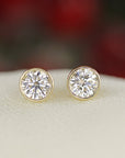 0.50 Ct Natural Diamond Bezel Set Stud Earrings in 14K Gold (SINGLE or PAIR)