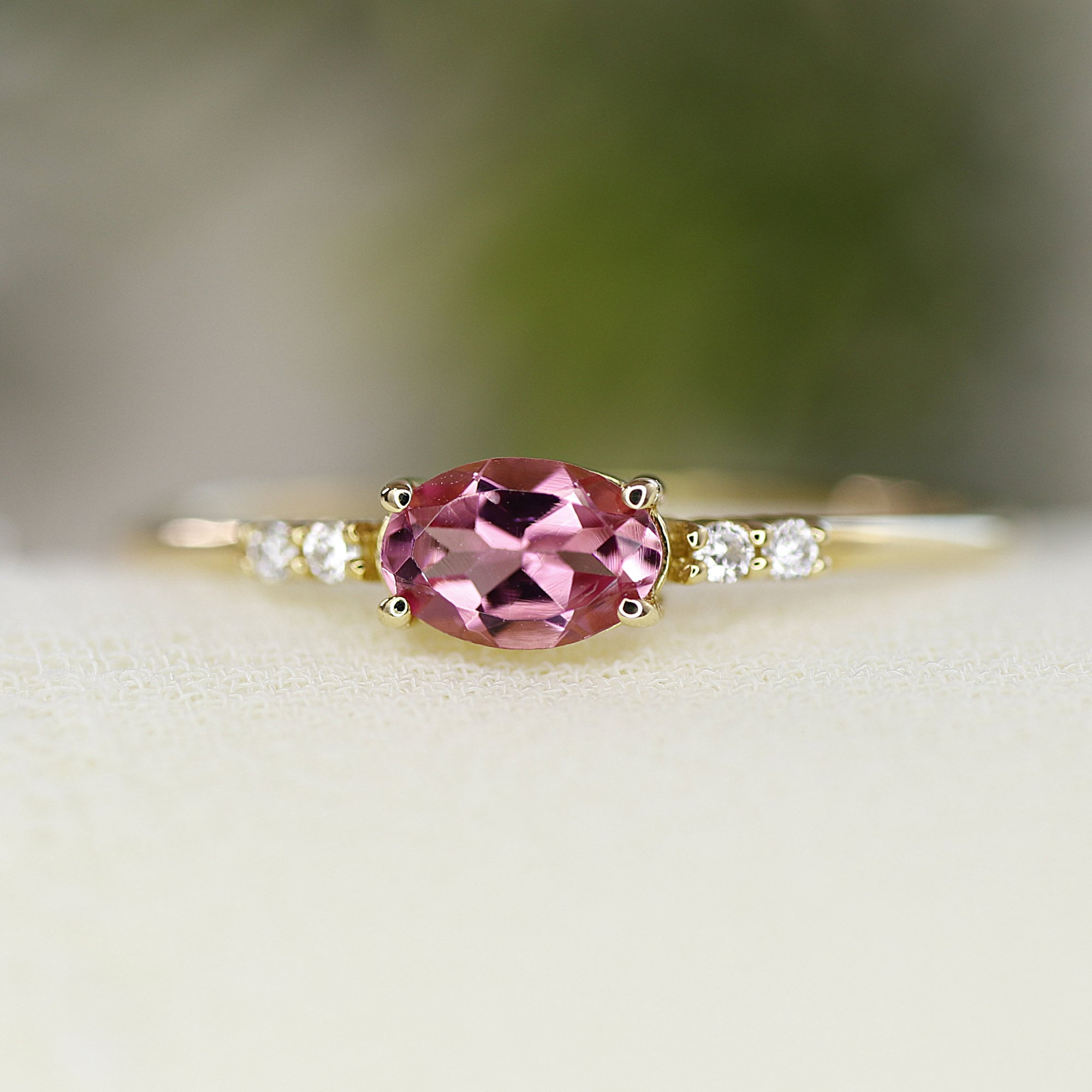 Pink Tourmaline Birthstone Ring 14k Solid Gold