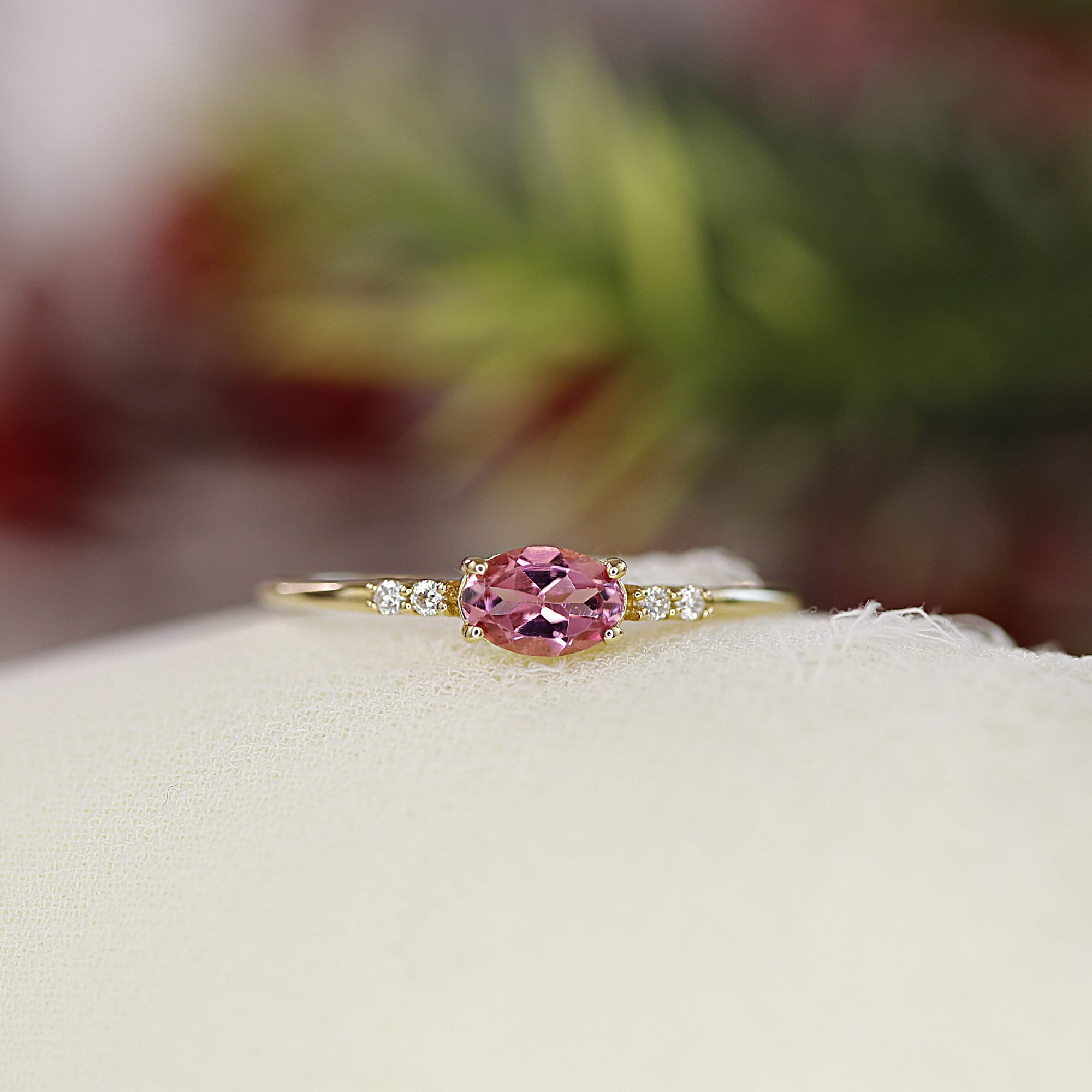 Pink Tourmaline Birthstone Ring 14k Solid Gold