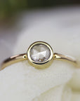 Round Rose Cut Clear Diamond Ring in 14k Gold