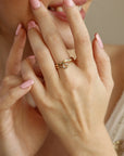 Round Rose Cut Clear Diamond Ring in 14k Gold