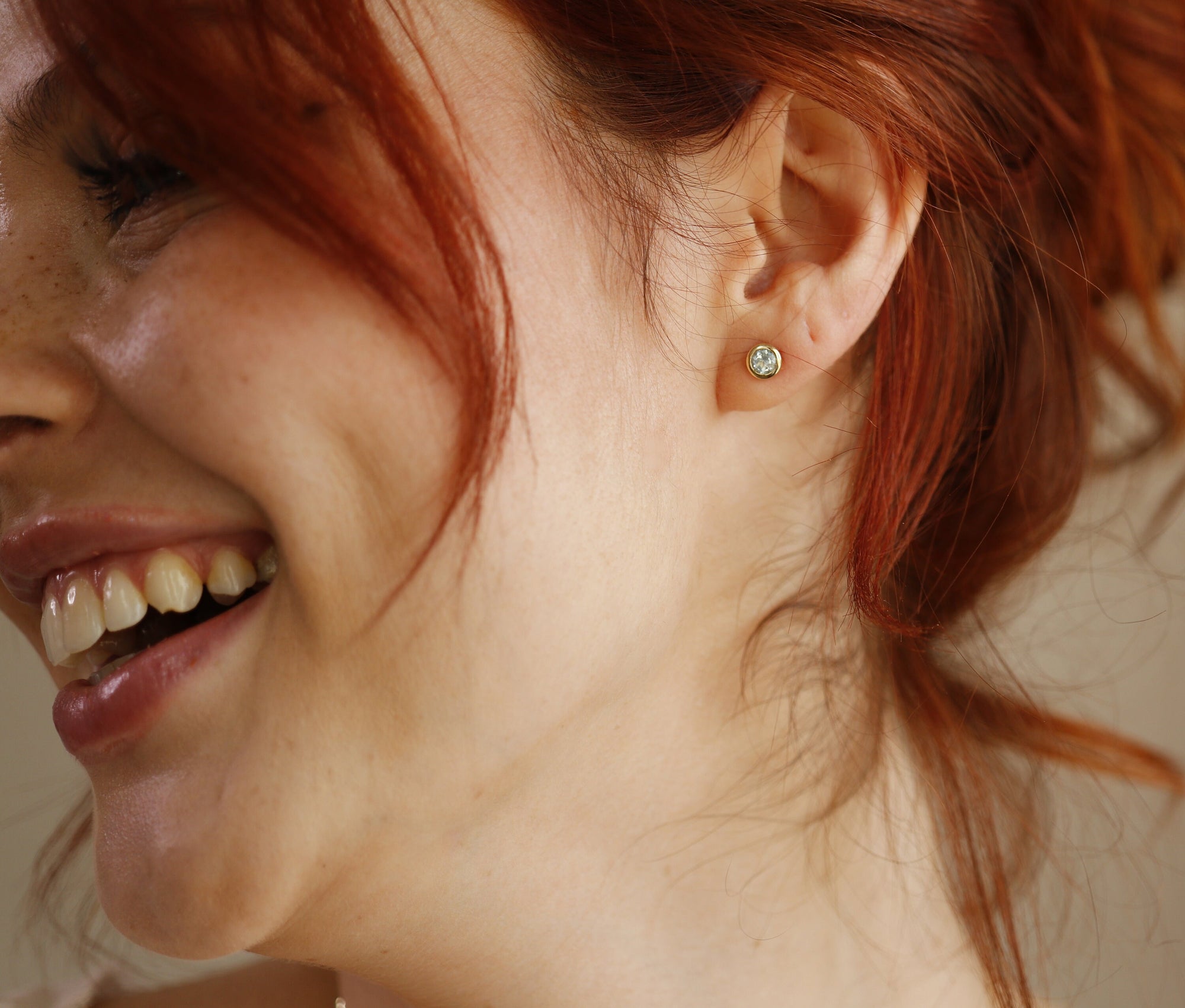 14k Gold Bezel Set Aquamarine Stud Earrings