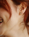 Round Aquamarine Bezel Earrings 14k Gold, Natural Aquamarine March Birthstone Studs